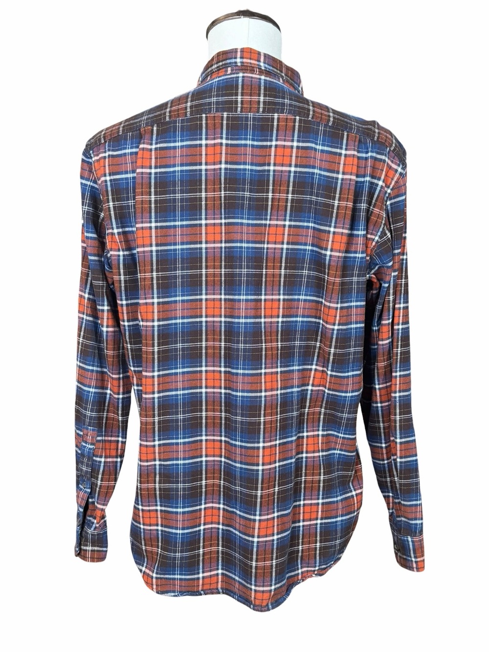 Eddie Bauer Relaxed Fit Orange & Blue Plaid Flannel Long Sleeve Button Down - M - Picture 3 of 15